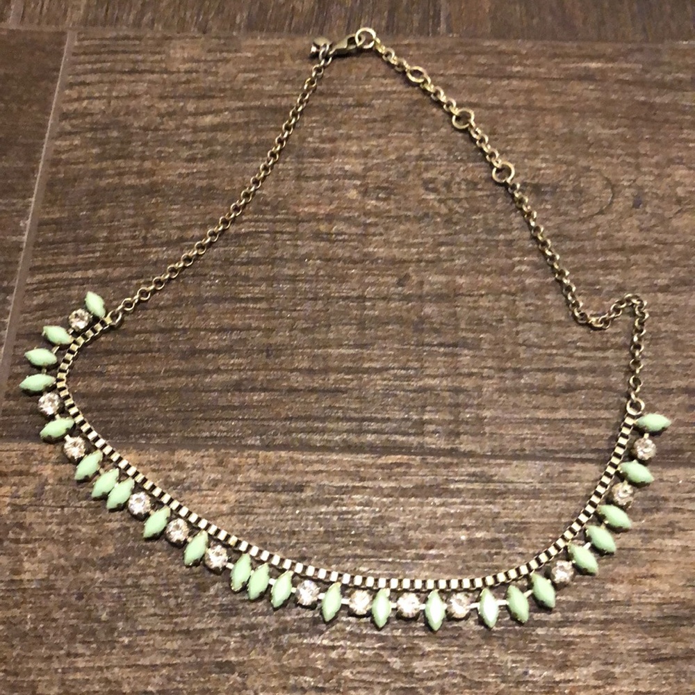 J. crew antique gold, mint  & rhinestone necklace